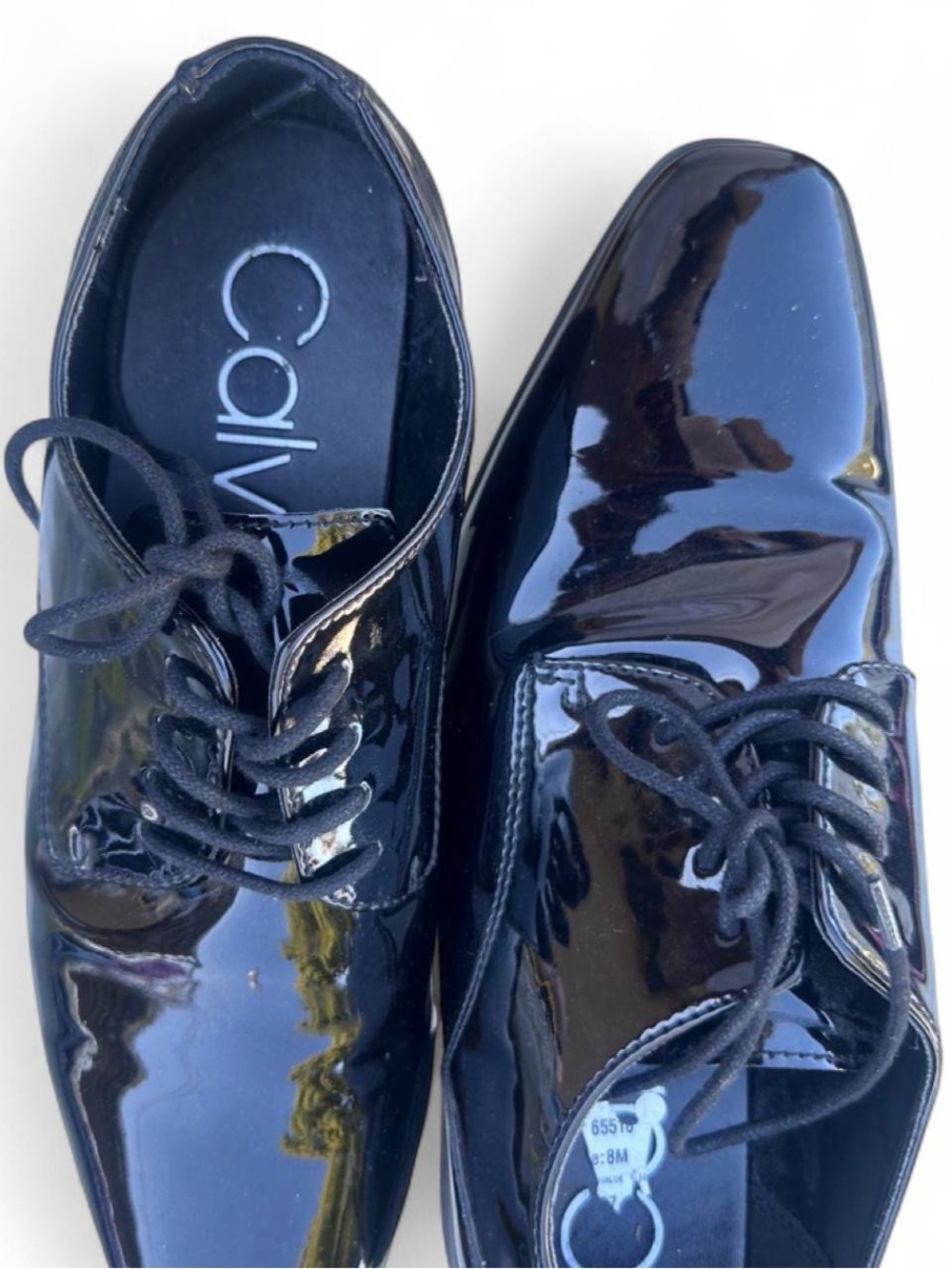 Calvin Klein Glossy Black Patent Lace-Up Oxfords